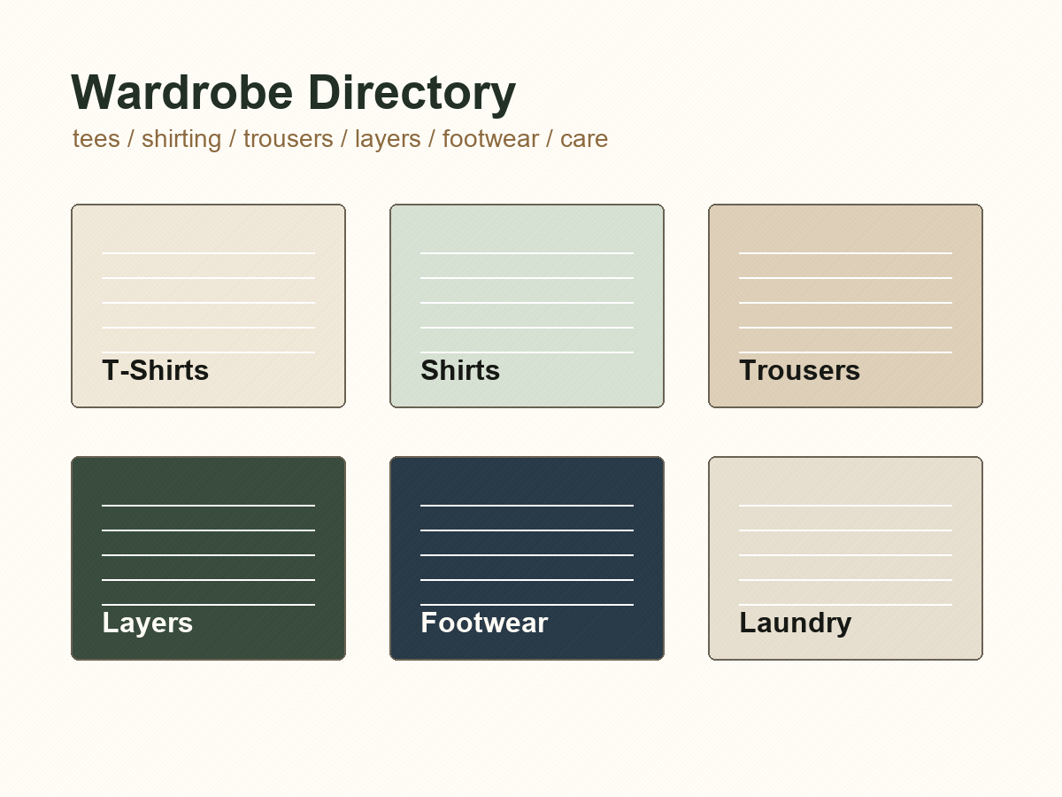 Minimal wardrobe category grid