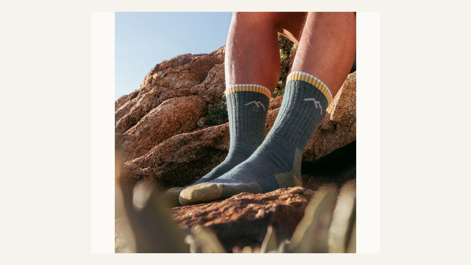 Darn Tough Hiker Micro Crew merino socks worn on rocky terrain