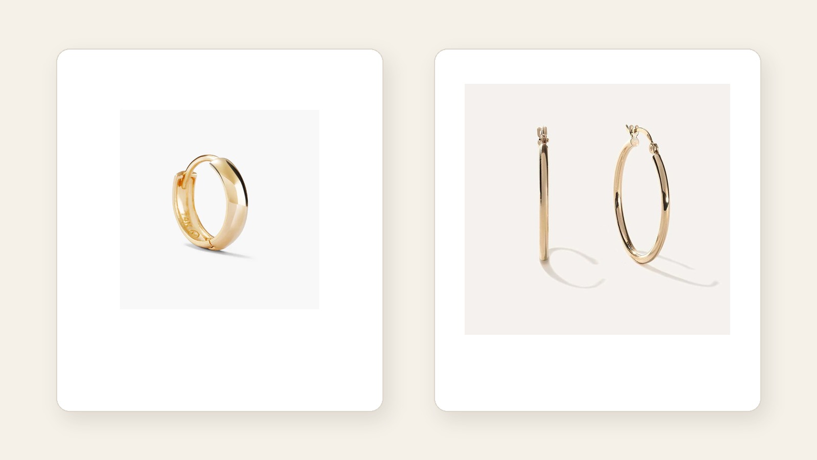 Mejuri Single Bold Huggie Hoop and Quince 14K Gold Tube Hoops official product images