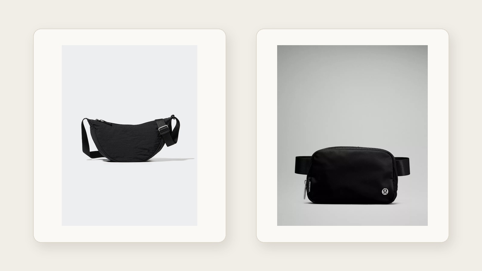 Uniqlo Round Mini Shoulder Bag and lululemon Everywhere Belt Bag official product images side by side